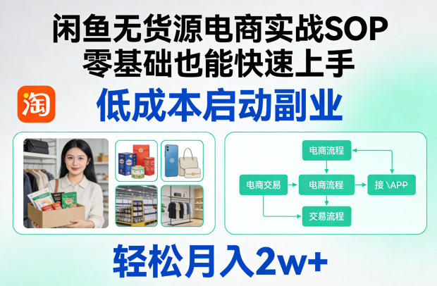闲鱼无货源电商实战SOP，零基础也能快速上手，低成本启动副业，轻松月入2w+-仙女副业网