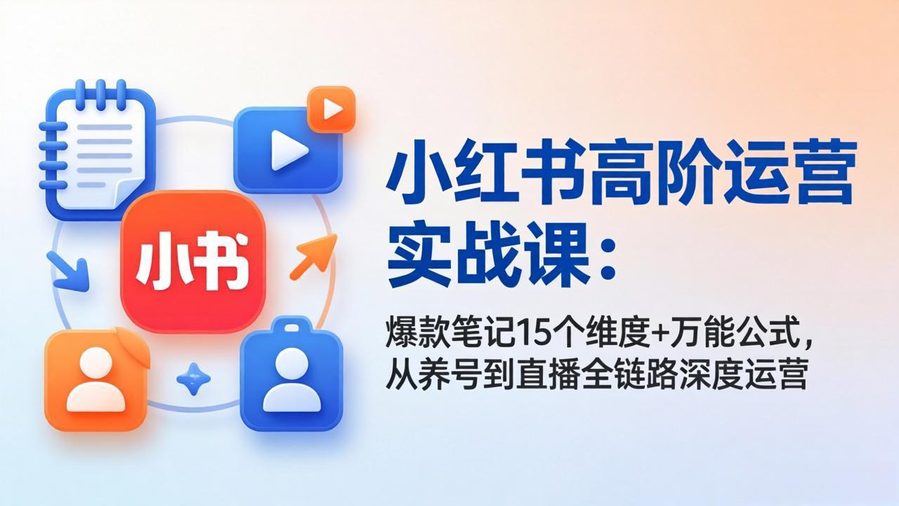小红书高阶运营实战课：爆款笔记15个维度+万能公式，从养号到直播全链路深度运营-仙女副业网