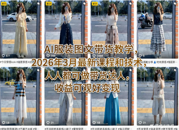 AI服装图文带货教学，2026年3月最新课程和技术，人人都可做带货达人，收益可观好变现-仙女副业网