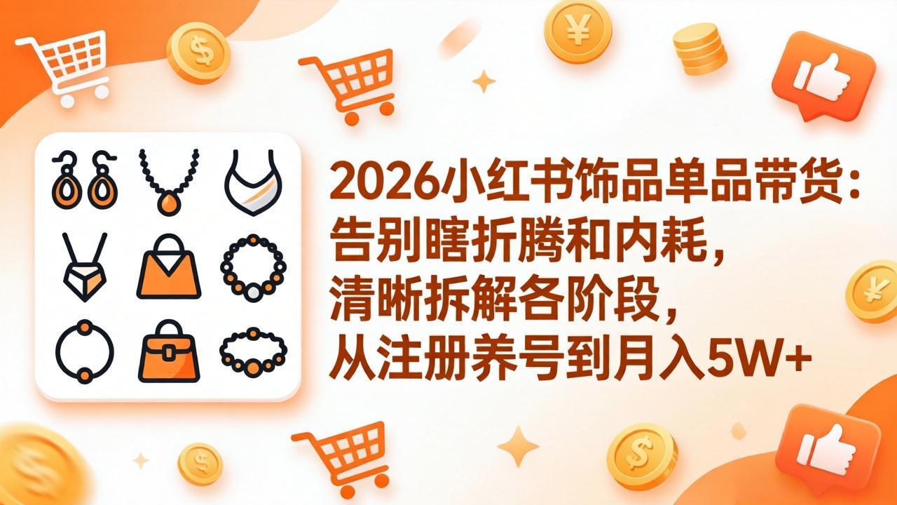 2026小红书饰品单品带货：告别瞎折腾和内耗，清晰拆解各阶段，从注册养号到月入5W+-仙女副业网