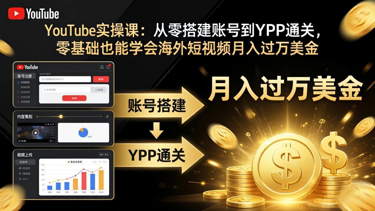 YouTube实操课：从零搭建账号到YPP通关，零基础也能学会海外短视频月入过万美金-仙女副业网