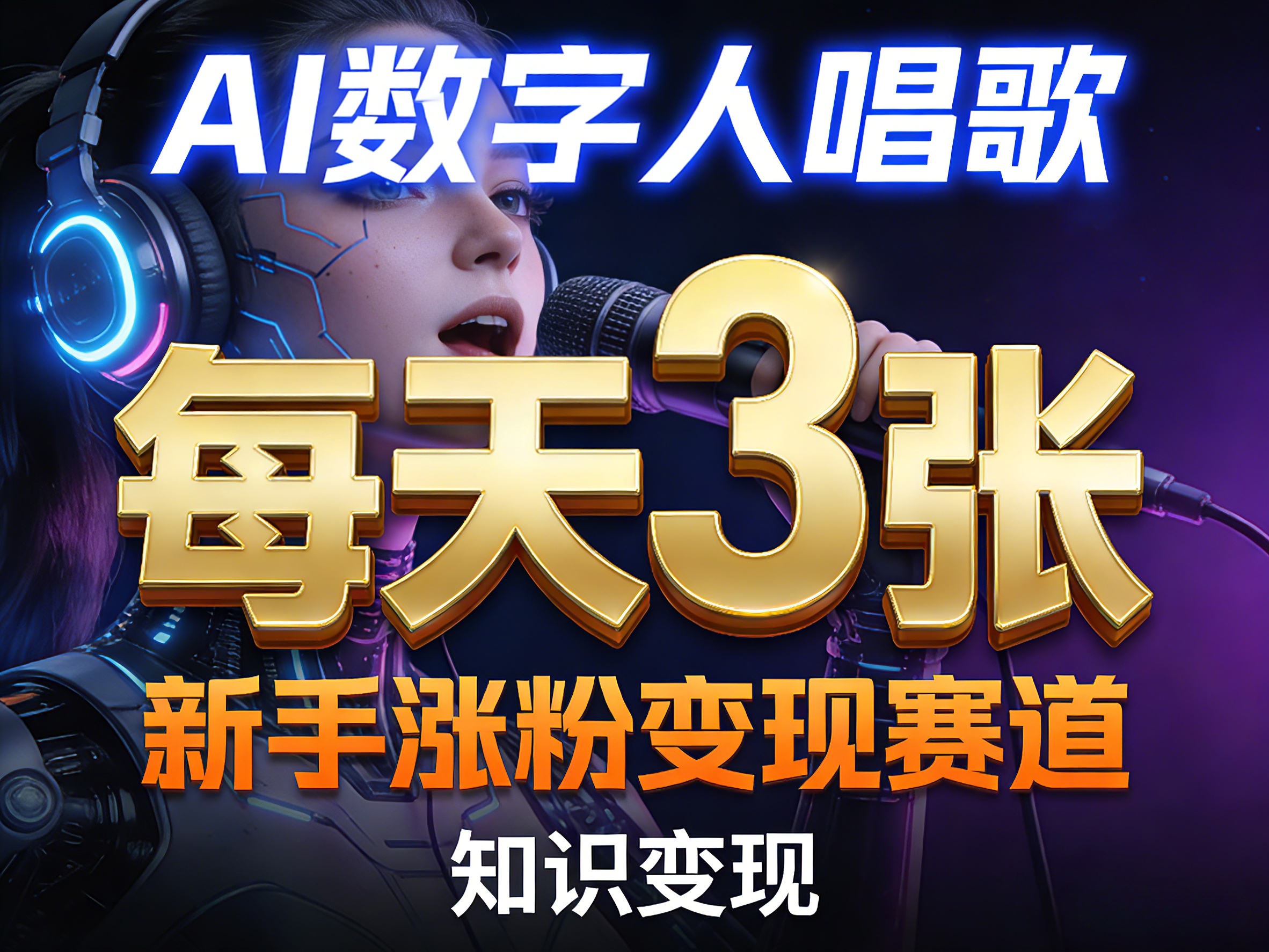 AI数字人唱歌,新手涨粉变现赛道,每天3张和知识付费,副业必备