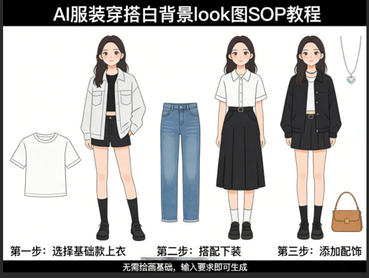 AI服装穿搭白背景look图SOP教程,不用会画画,提几句具体要求,AI就能还你一个奇迹-仙女副业网