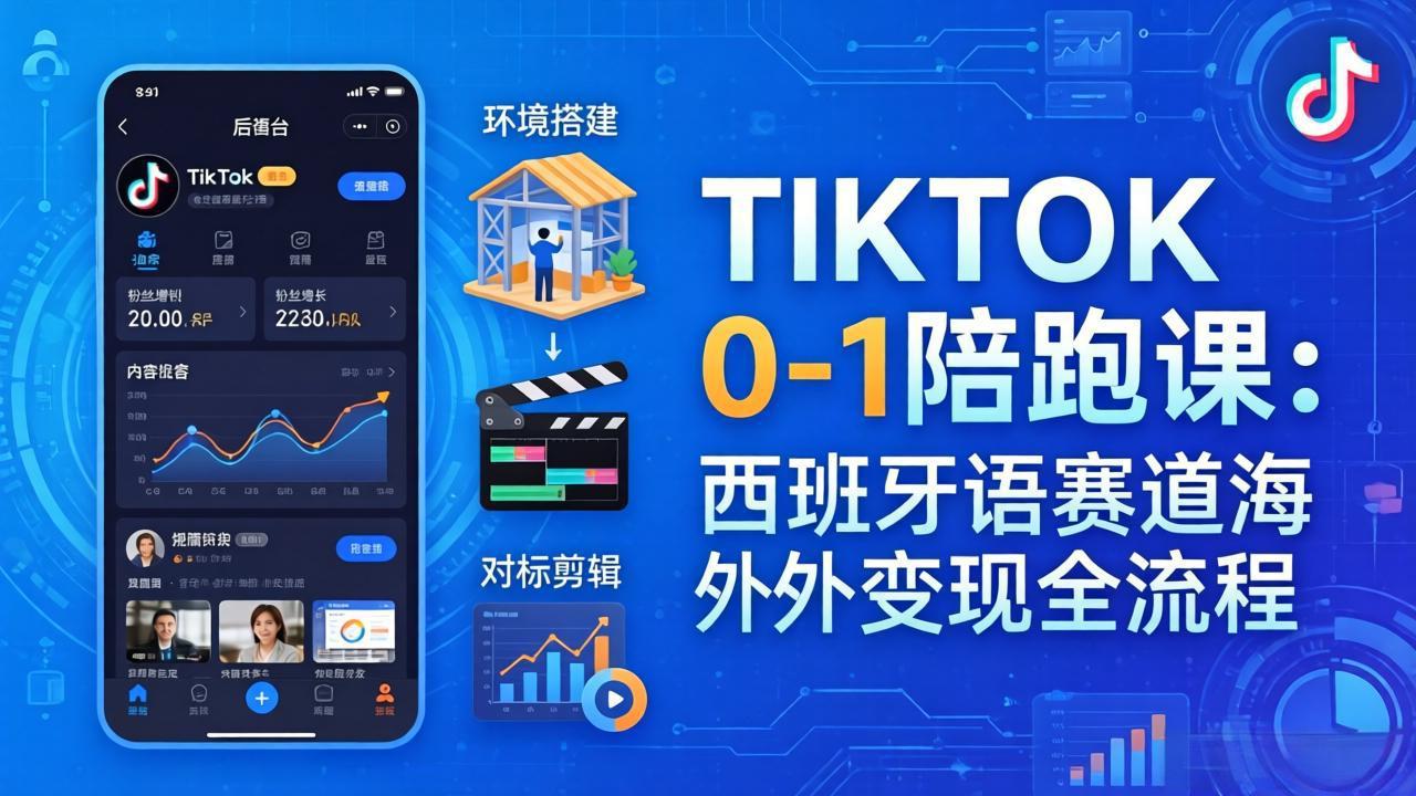 TIKTOK 0-1 陪跑课：从环境搭建到刷对标剪辑，西班牙语赛道海外变现全流程-仙女副业网