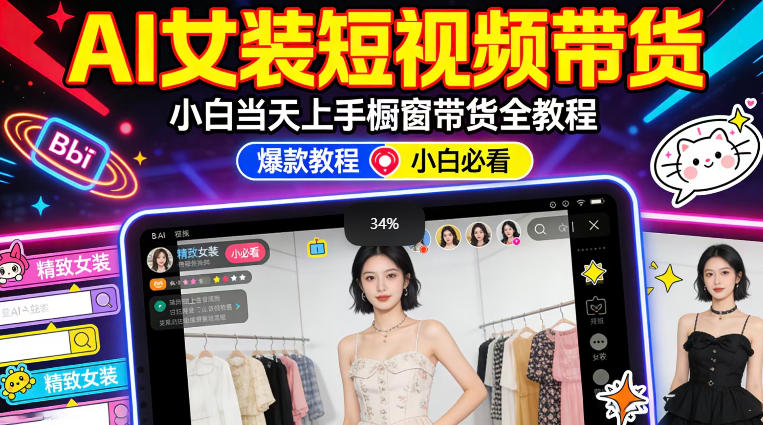 AI女装短视频橱窗带货:小白零门槛当天上手,高佣金爆款轻松賺!-仙女副业网