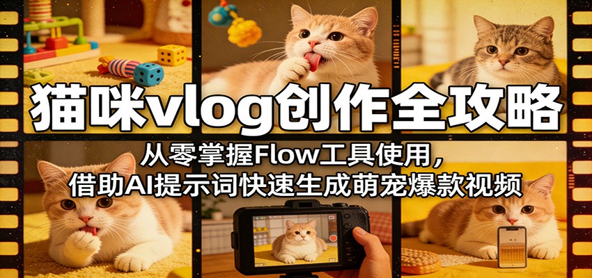 猫咪vlog创作全攻略:从零掌握Flow工具使用,借助AI提示词快速生成萌宠爆款视频-仙女副业网