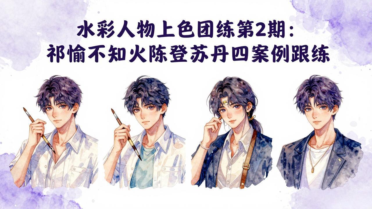 水彩人物上色团练第2期：祁煜不知火陈登苏丹四案例跟练，手把手提升绘画能力-仙女副业网