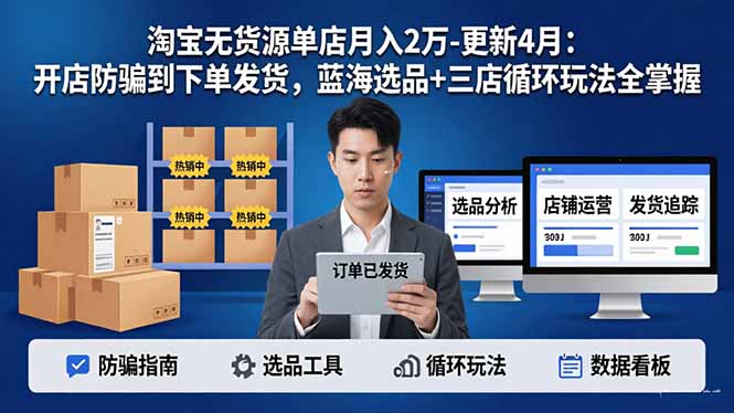 淘宝无货源5.0单店月入2万-更新4月：开店防骗到下单发货，蓝海选品+三店循环玩法全掌握-仙女副业网