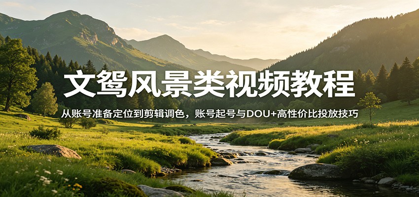 文鸳风景类视频教程：从账号准备定位到剪辑调色，账号起号与DOU+高性价比投放技巧-仙女副业网