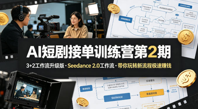 AI短剧接单训练营第2期，3+2工作流升级版，Seedance 2.0工作流，带你玩转新流程极速賺钱-仙女副业网