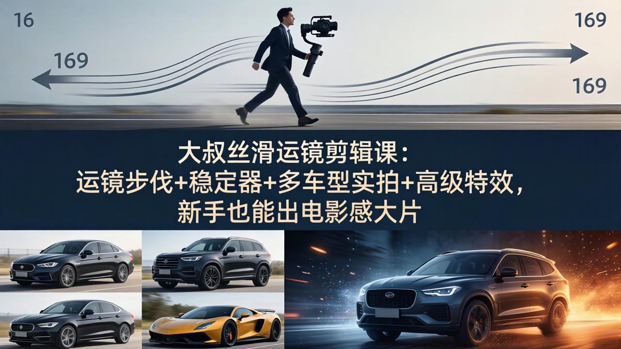 大叔丝滑运镜剪辑课：运镜步伐+稳定器+多车型实拍+高级特效，新手也能出电影感大片-仙女副业网