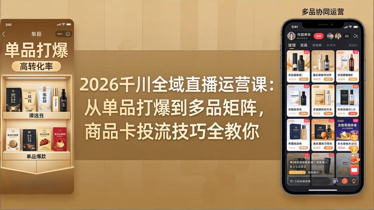 2026千川全域直播运营课：从单品打爆到多品矩阵，商品卡投流技巧全教你-仙女副业网
