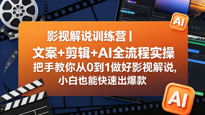 影视解说训练营｜文案+剪辑+AI全流程实操，把手教你从0到1做好影视解说，小白也能快速出爆款-仙女副业网