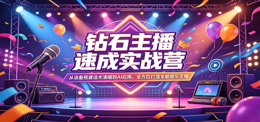 钻石主播速成实战营：从设备搭建话术演唱到AI应用，全方位打造全能娱乐主播-仙女副业网