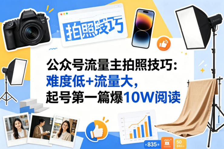 公众号流量主之拍照技巧赛道，难度低+流量大，起号第一篇就爆了10w阅读-仙女副业网