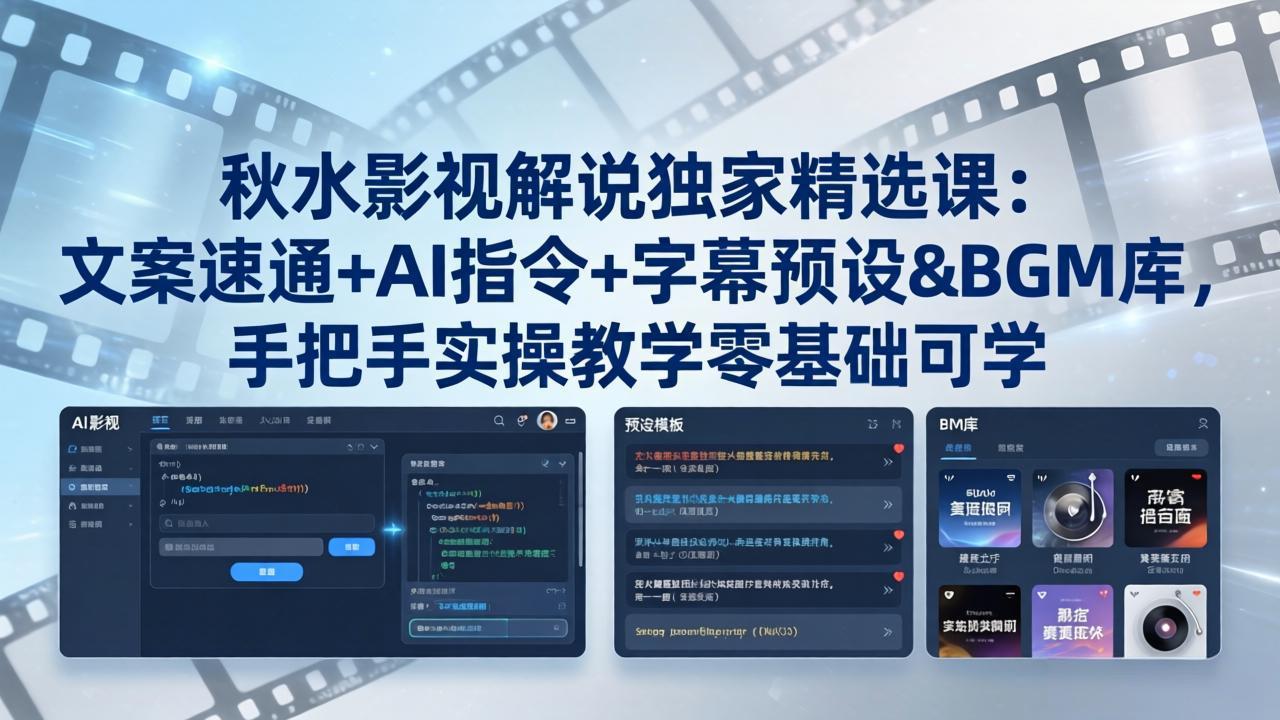 秋水影视解说独家精选课：文案速通+AI指令+字幕预设+BGM库，手把手实操教学零基础可学-仙女副业网