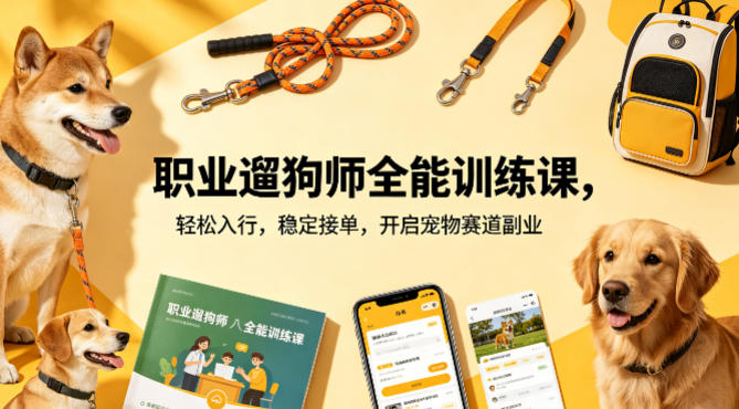 职业遛狗师全能训练课，轻松入行，稳定接单，开启宠物赛道副业-仙女副业网
