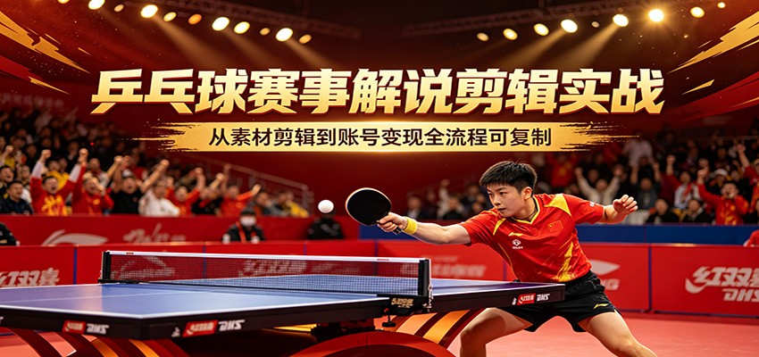 乒乓球赛事解说剪辑实战，从素材剪辑到账号变现全流程可复制-仙女副业网
