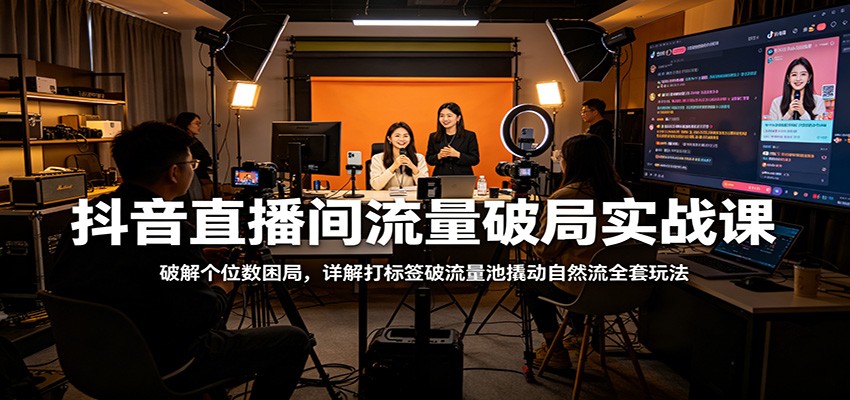 抖音直播间流量破局实战课：破解个位数困局，详解打标签破流量池撬动自然流全套玩法-仙女副业网