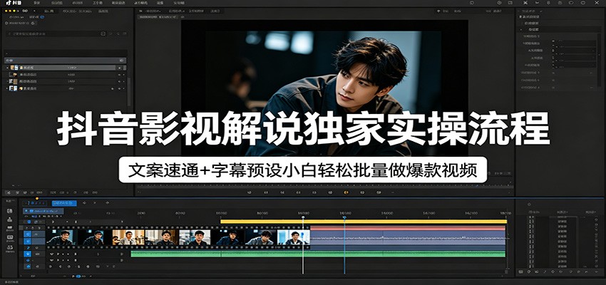 抖音影视解说独家实操流程，文案速通+字幕预设小白轻松批量做爆款视频-仙女副业网