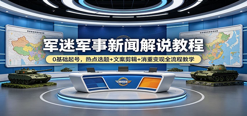 军迷军事新闻解说教程：0基础起号，热点选题+文案剪辑+消重变现全流程教学-仙女副业网