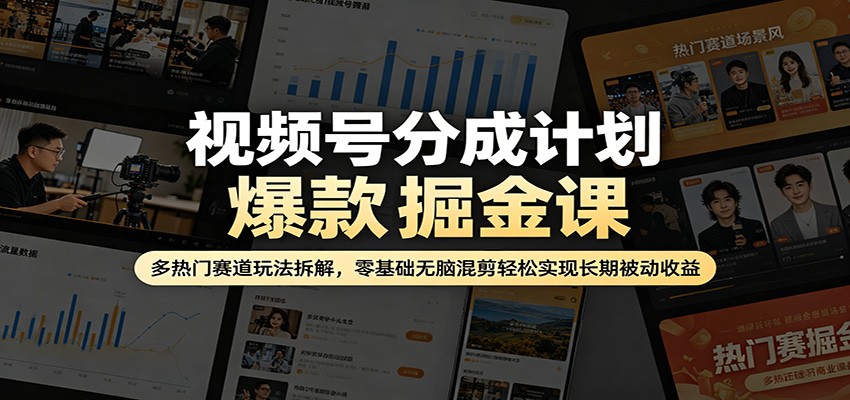 视频号分成计划爆款掘金课：多热门赛道玩法拆解，零基础无脑混剪轻松实现长期被动收益-仙女副业网