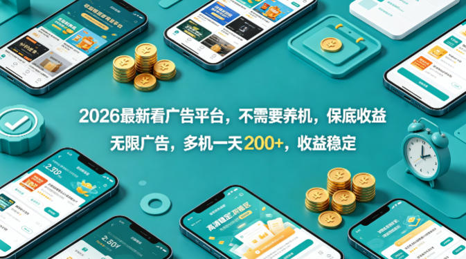 2026最新看广告平台，不需要养机，保底收益，无限广告，多机一天200+，收益稳定【揭秘】-仙女副业网