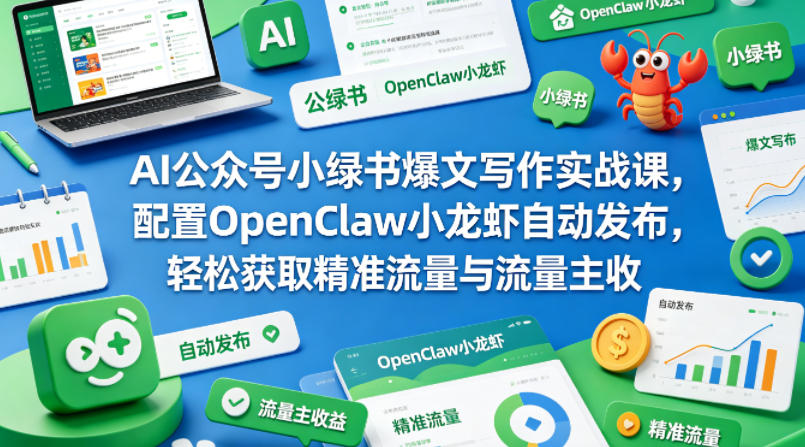 AI公众号小绿书爆文写作实战课，配置OpenClaw小龙虾自动发布，轻松获取精准流量与流量主收益-仙女副业网