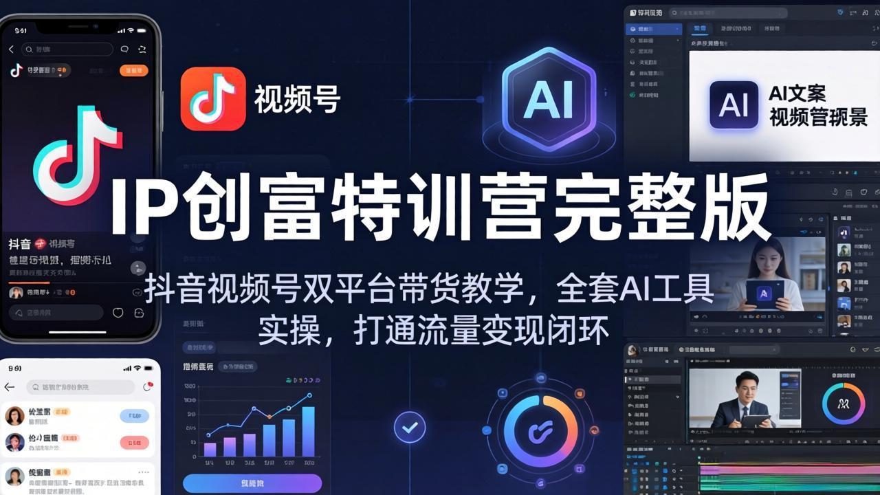 IP创富特训营完整版：抖音视频号双平台带货教学，全套AI工具实操，打通流量变现闭环-仙女副业网