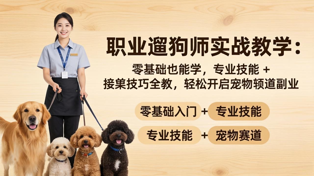 职业遛狗师实战教学：零基础也能学，专业技能 + 接单技巧全教，轻松开启宠物赛道副业-仙女副业网