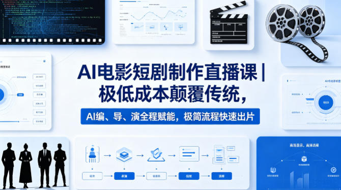 AI电影短剧制作直播课｜极低成本颠覆传统，AI编、导、演全程赋能，极简流程快速出片-仙女副业网