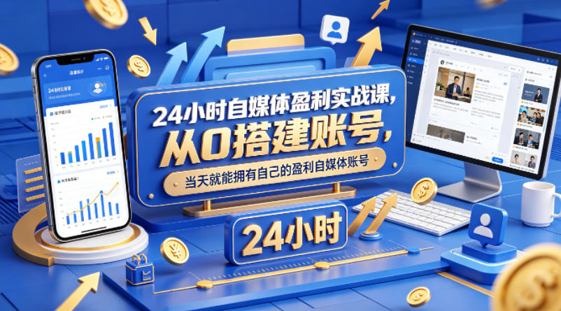 24小时自媒体盈利实战课，从0搭建账号，当天就能拥有自己的盈利自媒体账号-仙女副业网