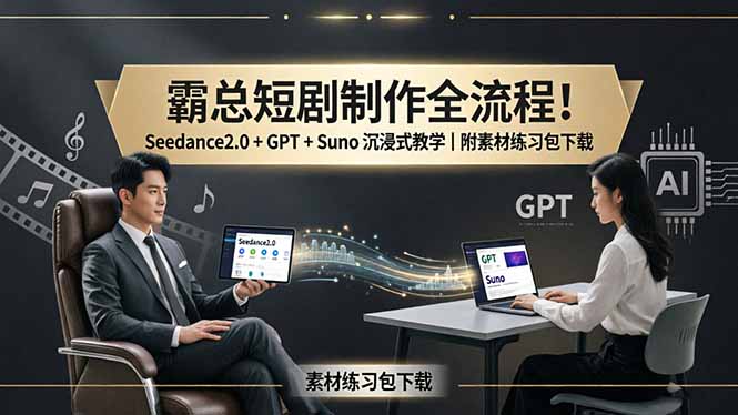 霸总短剧制作全流程！Seedance2.0 + GPT + Suno 沉浸式教学｜附素材练习包下载-仙女副业网