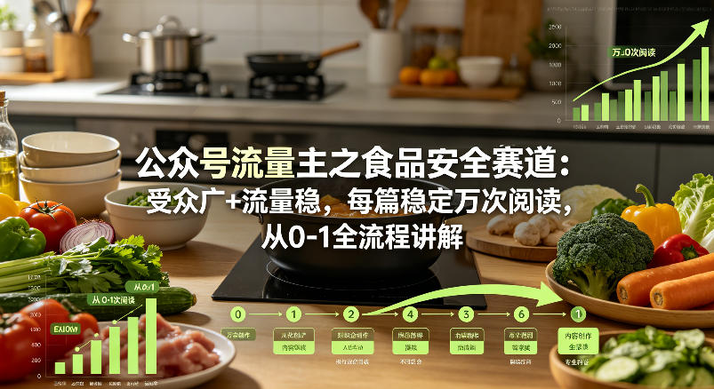 公众号流量主之食品安全赛道，受众广+流量稳，每篇作品稳定万次阅读，从0-1全流程讲解-仙女副业网