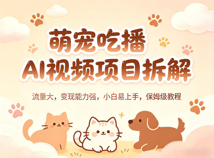 萌宠吃播AI视频项目拆解，流量大，变现能力强，小白易上手，保姆级教程-仙女副业网