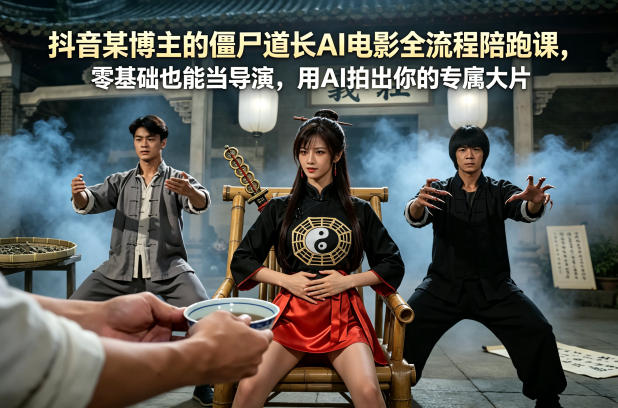 抖音某博主的僵尸道长AI电影全流程陪跑课，零基础也能当导演，用AI拍出你的专属大片-仙女副业网