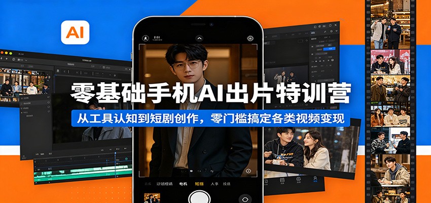 零基础手机AI出片特训营：从工具认知到短剧创作，零门槛搞定各类视频变现-仙女副业网