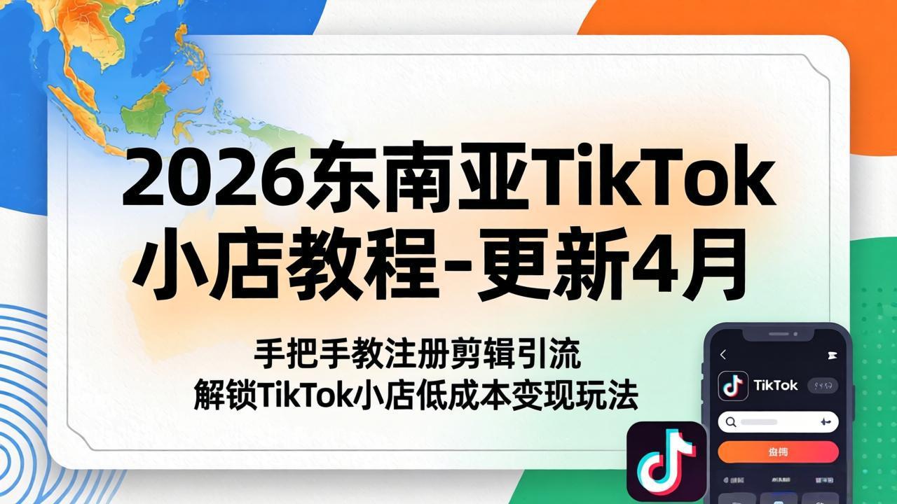 2026东南亚TikTok小店教程-更新4月，手把手教注册剪辑引流，解锁TikTok小店低成本变现玩法-仙女副业网