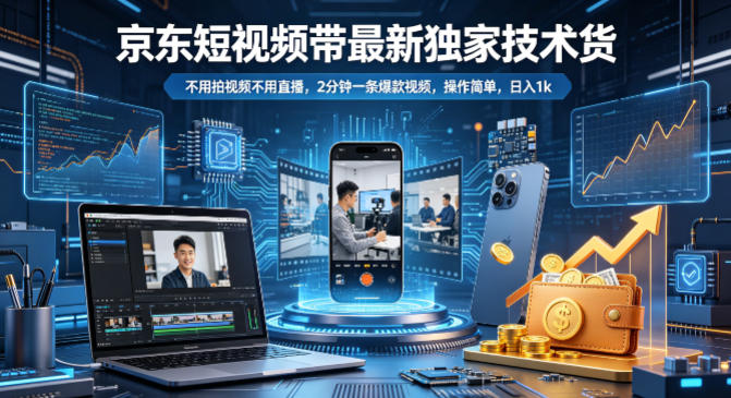 京东短视频带货最新独家技术，不用拍视频不用直播，2分钟一条爆款视频，操作简单，日入1k+【揭秘】-仙女副业网