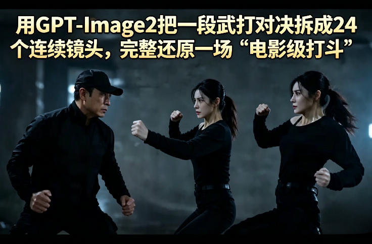 用GPT-Image2把一段武打对决拆成24个连续镜头，完整还原一场“电影级打斗”-仙女副业网