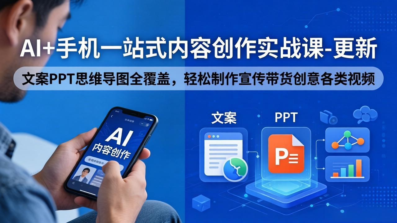 AI+手机一站式内容创作实战课-更新，文案PPT思维导图全覆盖，轻松制作宣传带货创意各类视频-仙女副业网