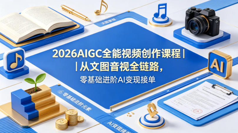 2026AIGC全能视频创作课程｜从文图音视全链路，零基础进阶AI变现接单-仙女副业网