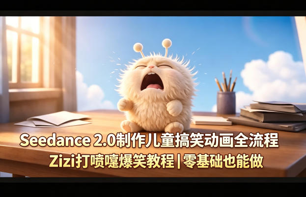 Seedance 2.0制作儿童搞笑动画全流程Zizi打喷嚏爆笑教程｜零基础也能做-仙女副业网