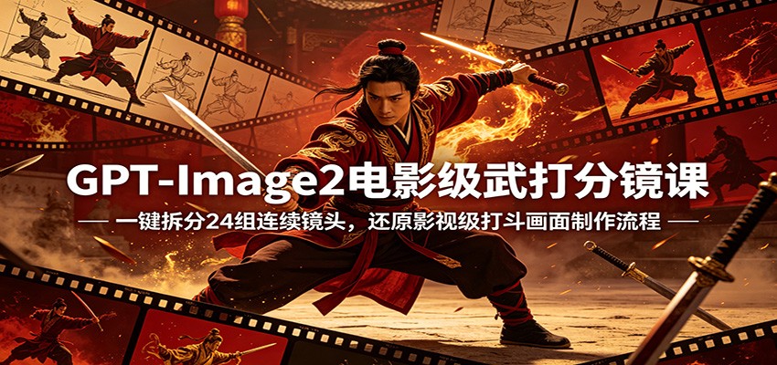 GPT-Image2电影级武打分镜课：一键拆分24组连续镜头，还原影视级打斗画面制作流程-仙女副业网