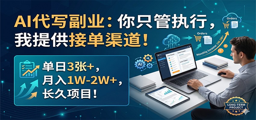 AI代写副业：你只管执行，我提供接单渠道！单日3张+，月入1W-2W+，长久项目-仙女副业网