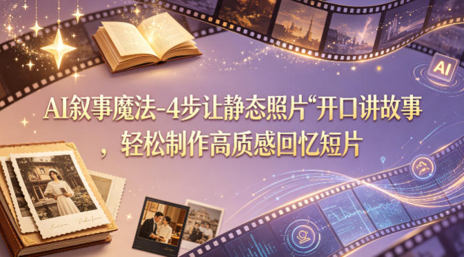 AI叙事魔法-4步让静态照片“开口讲故事”，轻松制作高质感回忆短片-仙女副业网