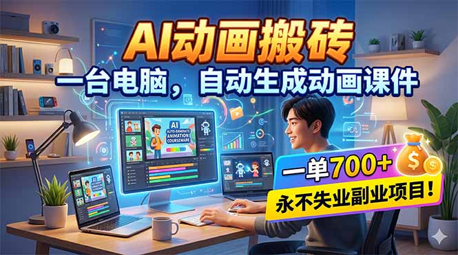 AI动画搬砖，一台电脑，自动生成动画课件，一单800+  永不失业副业项目！-仙女副业网
