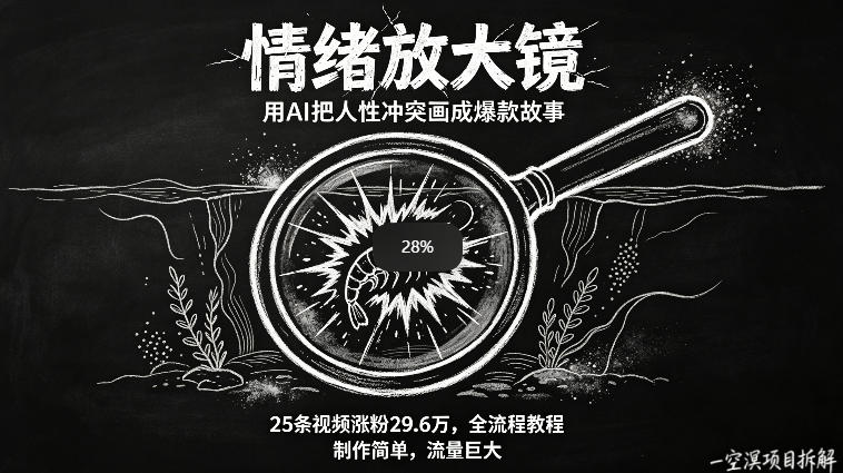 AI制作“情绪放大镜“视频，25条视频涨粉29.6W粉，流量巨大，制作简单，全流程教程-仙女副业网