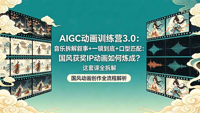 AIGC动画训练营3.0：音乐拆解叙事+一镜到底+口型匹配：国风获奖IP动画如何炼成？这套课全拆解-仙女副业网