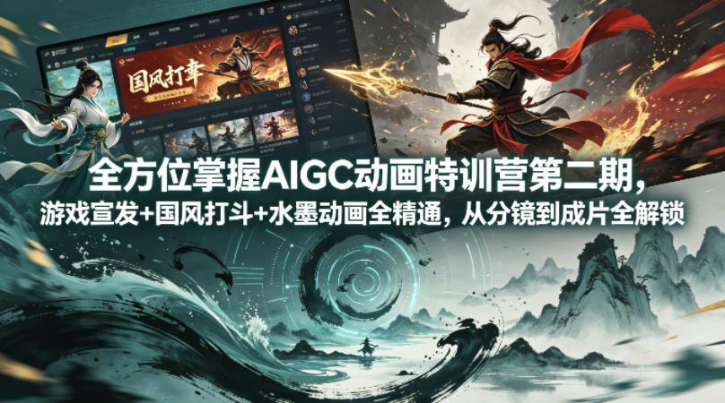 全方位掌握AIGC动画特训营第二期，游戏宣发+国风打斗+水墨动画全精通，从分镜到成片全解锁-仙女副业网